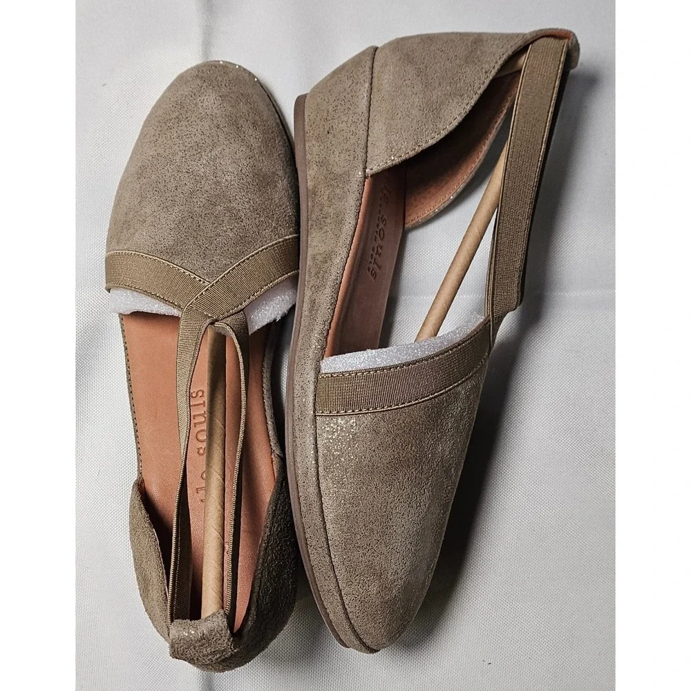 Gentle Souls Natalia Ballet Flats Taupe Metallic Suede Wedge Women's 6 M‎ NEW